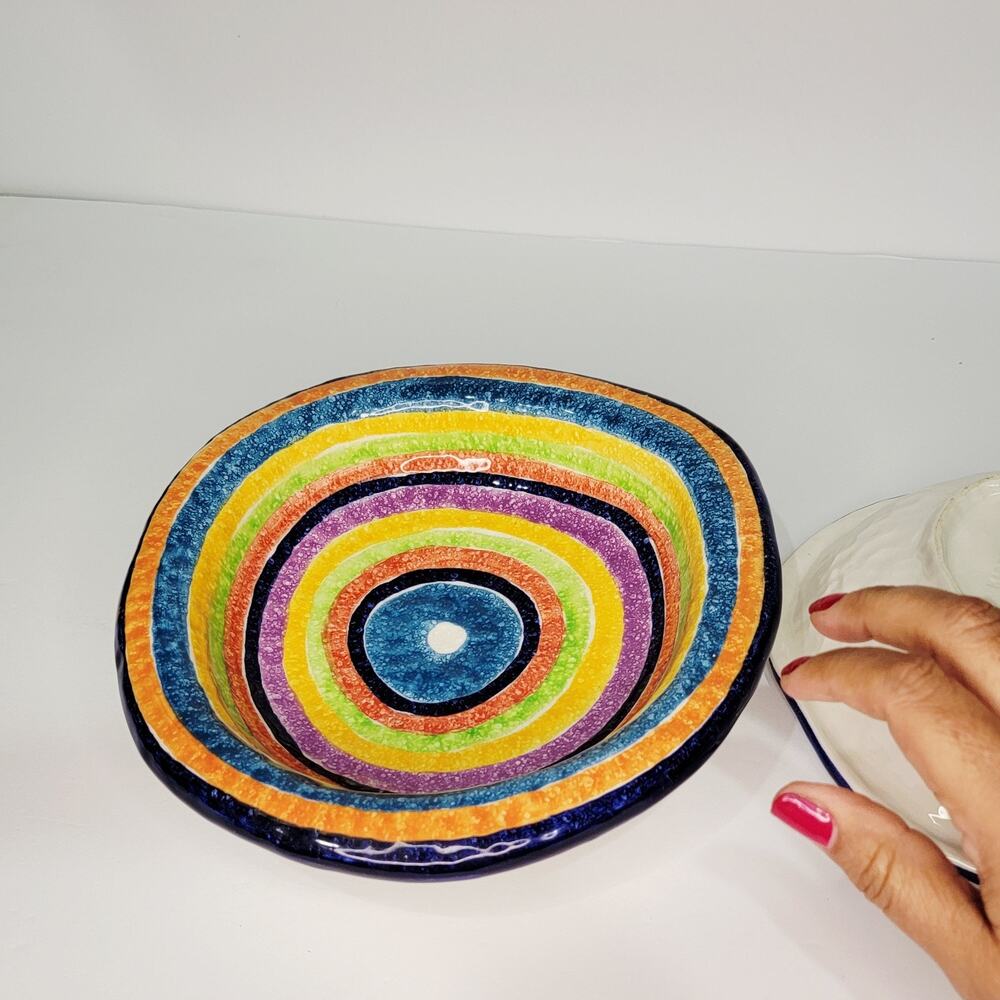 Vintage G. Venzo Italian Pottery Rainbow Asymmetrical Bowls 8½ & 7" Nesting (2) - Picture 2 of 12